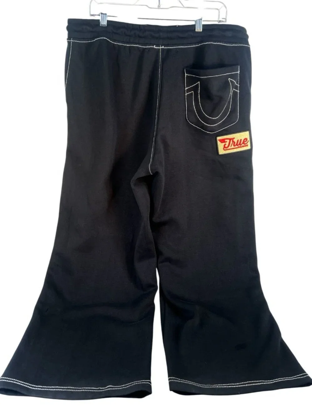 True Religion Men’s Big Patch Baggy Sweatpants Black Relaxed Streetwear sz XL/TG